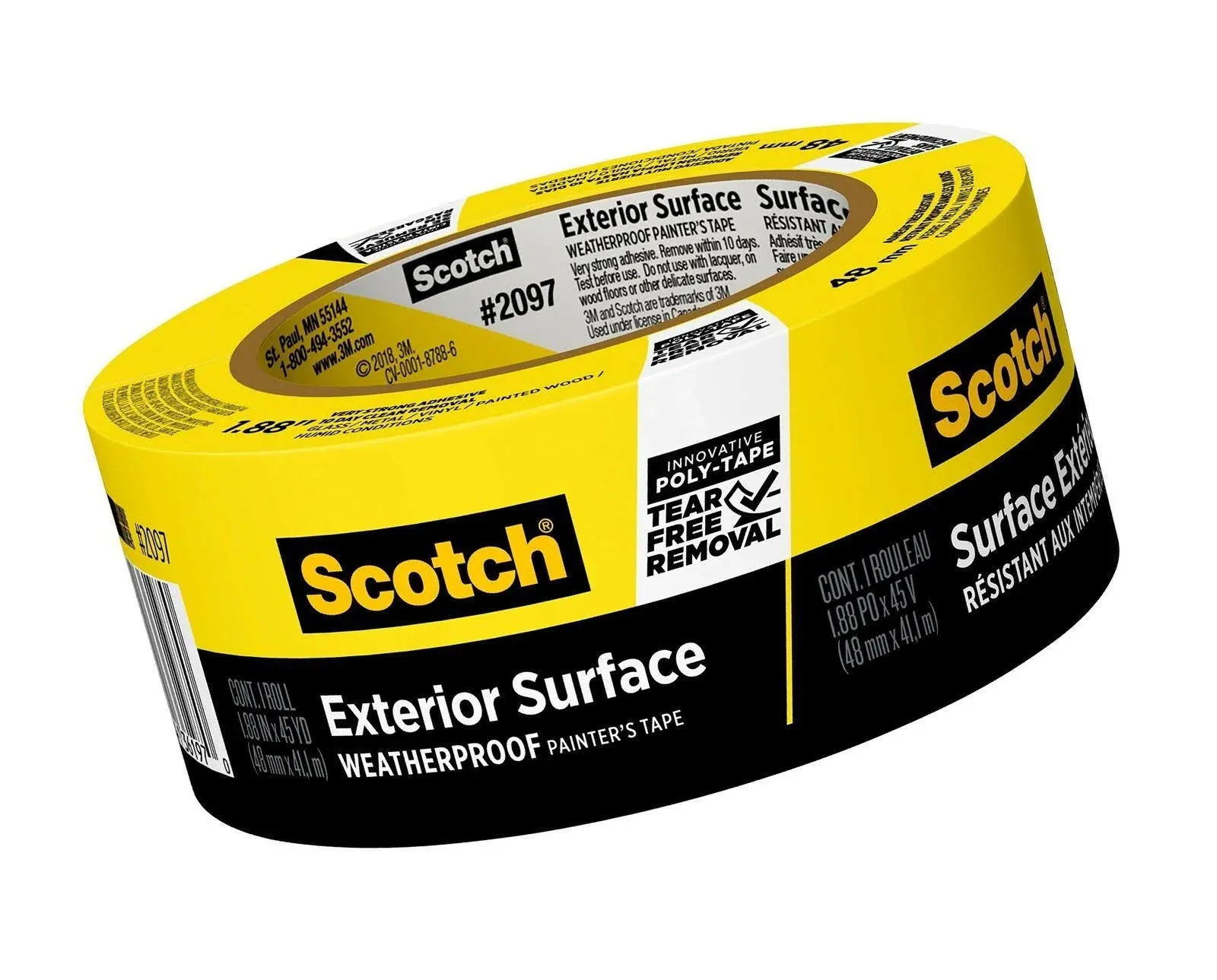 Scotch Exterior Painter's Tape, 1.41 in x 45 yd, Waterproof Masking Tape For Exterior Surfaces, Can Handle Wind, Rain, Humidity & Direct Sunlight, Bonds Aggressively, 1 Roll (2097-36EC-XS)