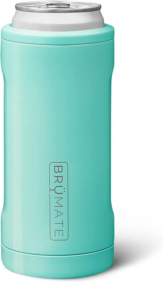 BrüMate Hopsulator Slim Can Cooler Insulated for 12oz Slim Cans | Skinny Can Insulated Stainless Steel Drink Holder for Hard Seltzer, Beer, Soda, and Energy Drinks (Seafoam)