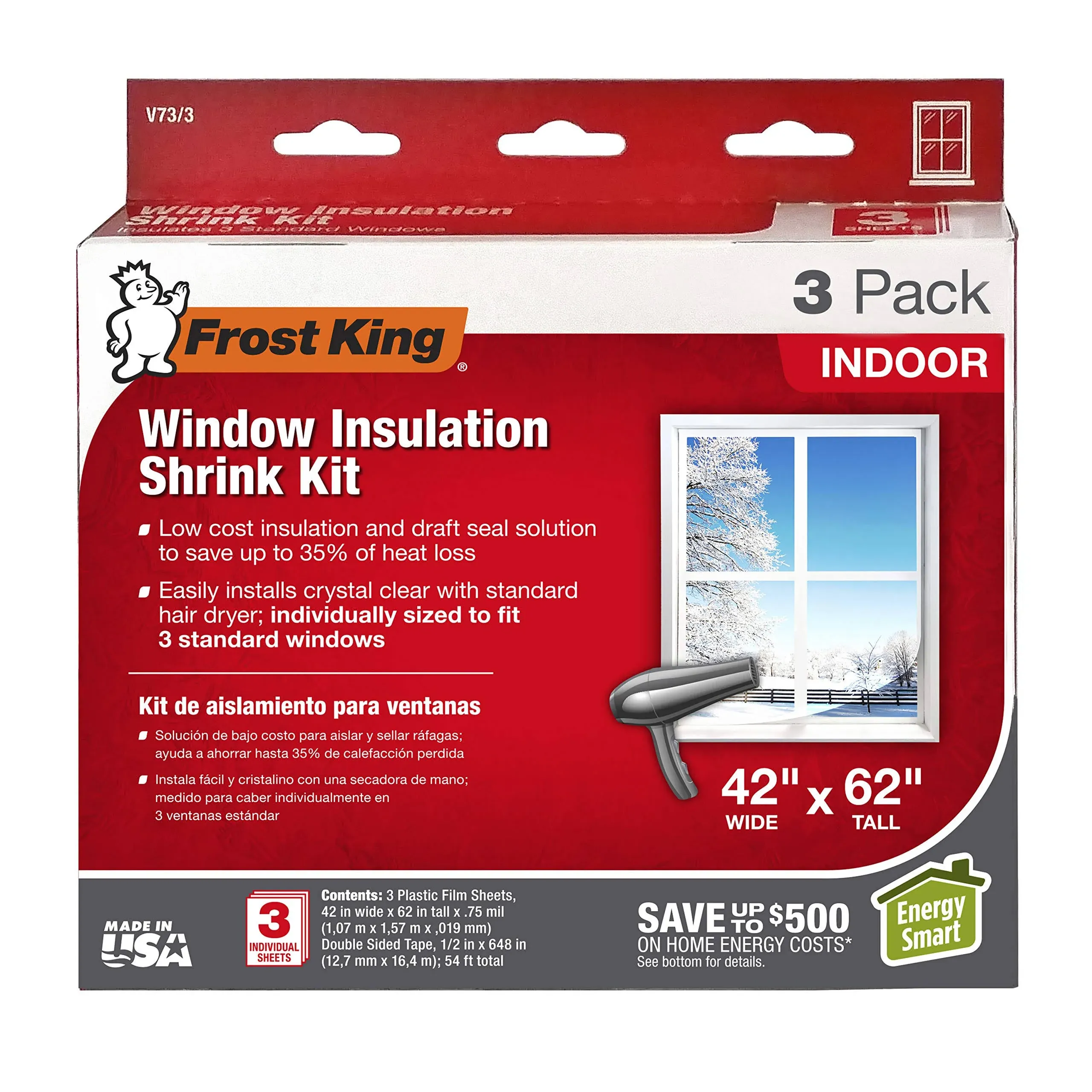 Frost King V73/9H Indoor Shrink Window Kit 42 62-Inch, Clear, 9-Pack