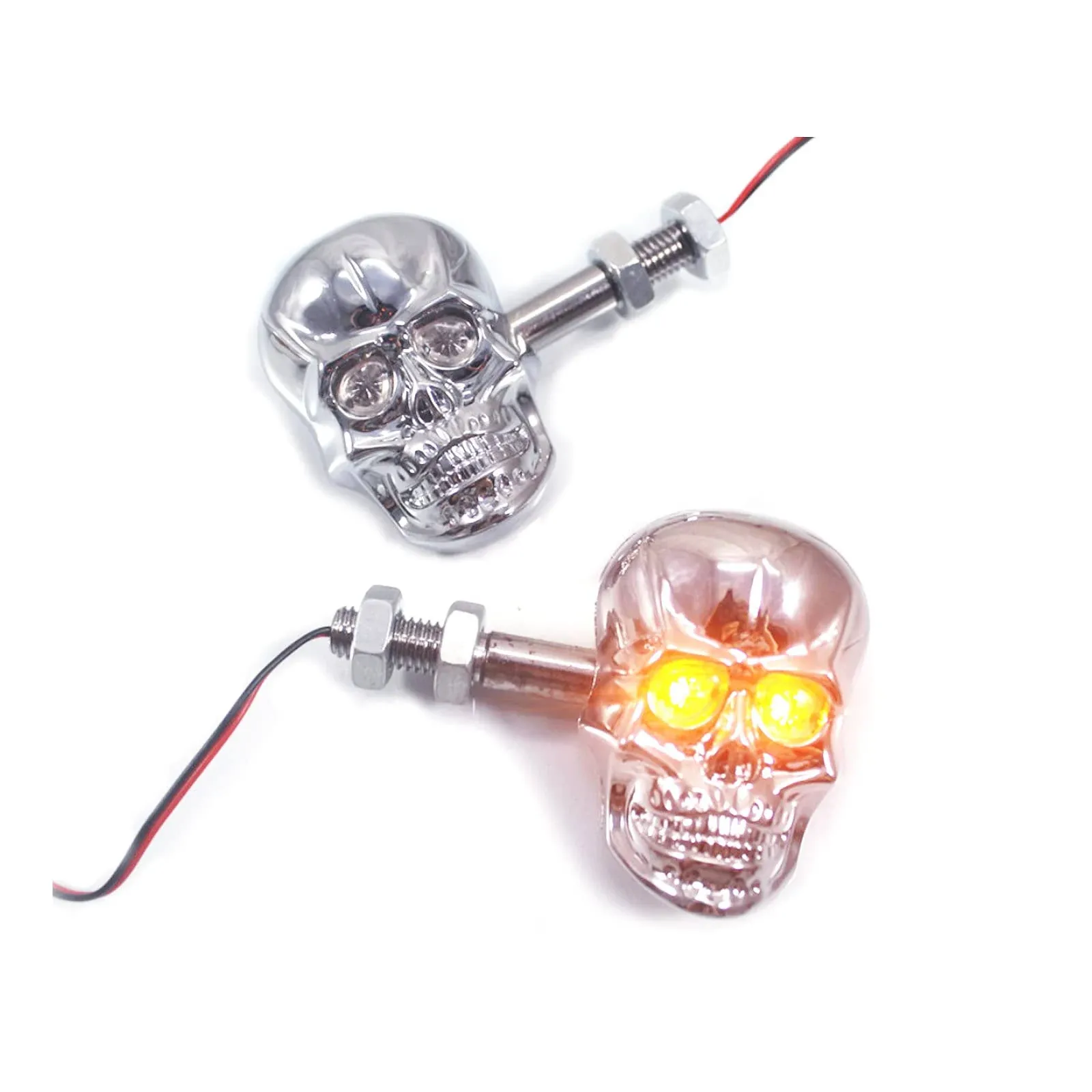 PerfecTech Motorcycle 10mm Screw Skull Head LED Amber Turn Signal Indicator Light (Chrome)