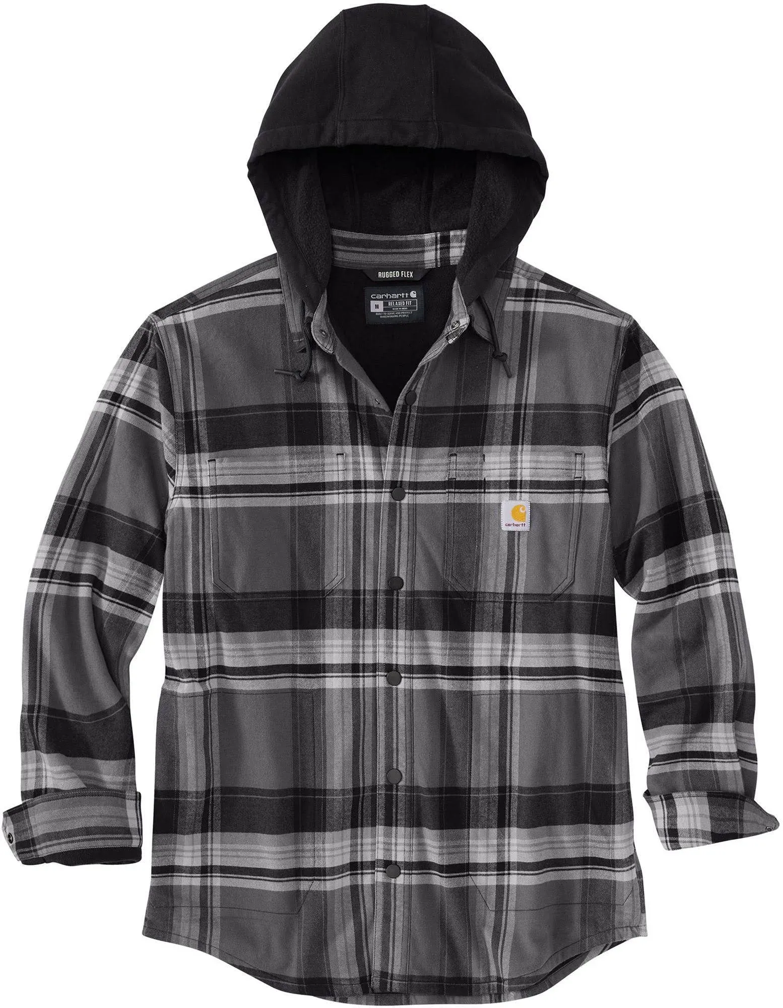 Carhartt Mens Rugged Flex Relaxed Fit Flannel Fleece Lined Hooded Shirt Jac