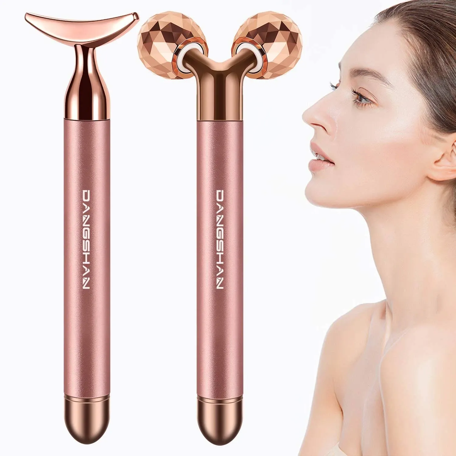 2-IN-1 Electric Face Massager Roller 24K Rose Gold Face Roller, 3D Roller and Un