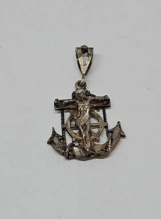 Men&#039;s Jewelry 925 Sterling Mariner Crucifix Anchor Cross Pendant Charm  2.2grams