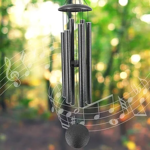 ASTARIN Wind Chimes Outdoor Deep Tone,45-Inch Memorial Wind Chimes Large with 6 Heavy Tubes,Unique Wind Chimes Outdoor for Garden Hanging Decor,Sympathy Gifts,Black Grey