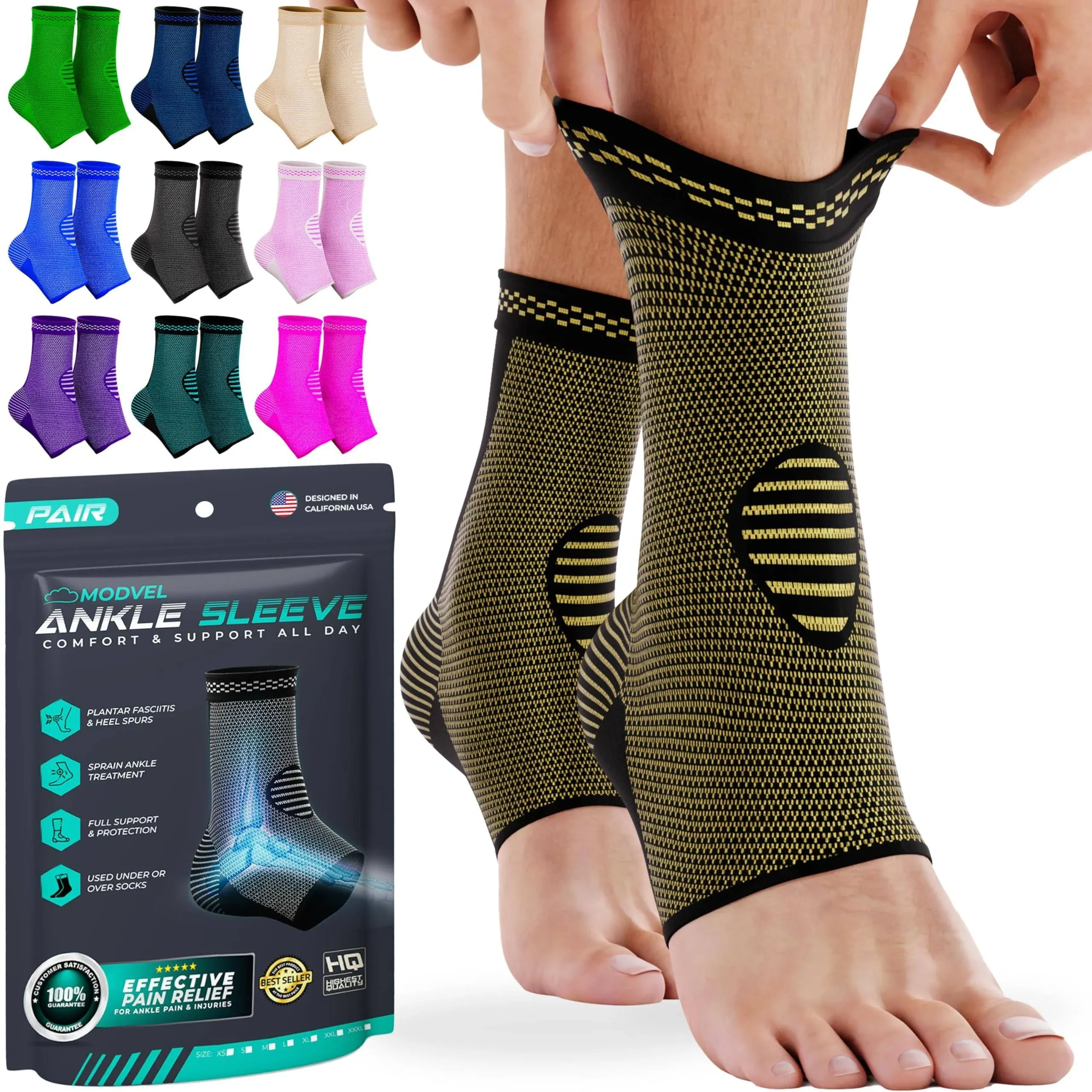 Modvel Foot & Ankle Brace Socks for Sprained Ankle Compression Sleeve - Ankle Support for Women & Men - Tendonitis & Arthritis Ankle Brace Sports Running, Torn Ligaments & Women Stabilizing Ankle Wrap