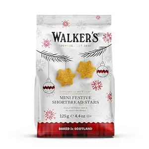 Walker’s Mini Festive Shortbread Cookies - Pack of 6 Holiday Shortbread Cookie Bags (4.4 oz) – Includes Mini Star-Shaped Christmas Cookies