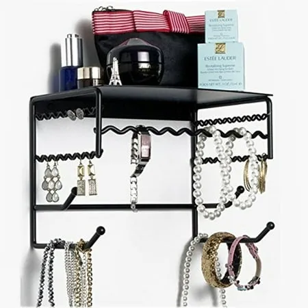 Mango Steam Black 17" Wall Mount Jewelry & Accessory Storage Rack Organizer Shelf for Earrings, Bracelets, Necklaces, & Hair Accessories