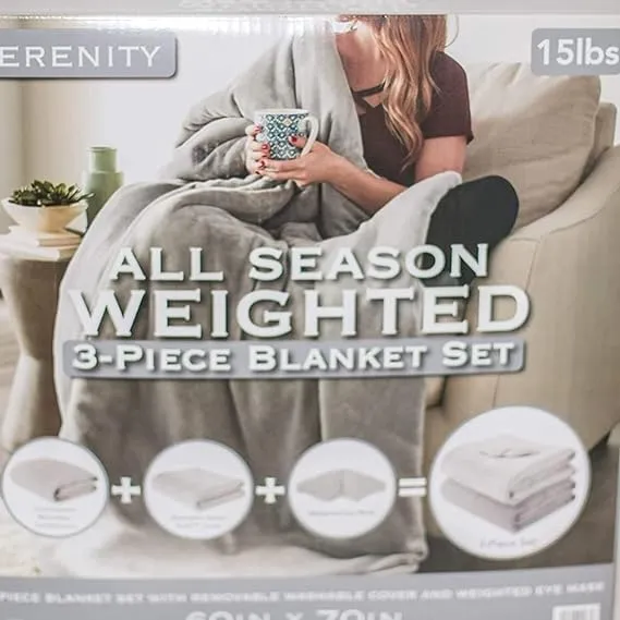 SERENITY ALL SEASON WEIGHTED BLANKET SET 60&#034; X 70&#034;, GRAY *DISTRESSED PKG