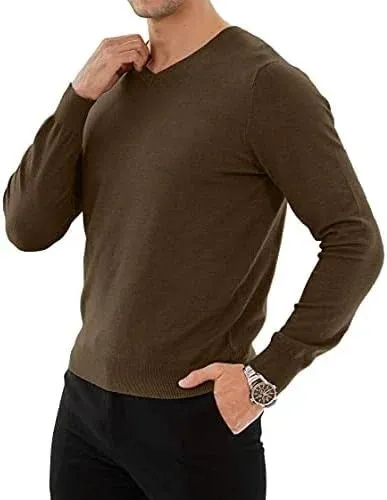 YTD Men's Casual Slim Fit V-Neck Pullover Long Sleeve Knitted Pullover Sweaters