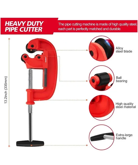 Godora Heavy Duty 1/8-2" Pipe Cutter Tool with an Extra Blade, Sharp Rigid Tubing Cutter Cuts Up to Galvanized Pipe, Copper, and Iron Pipe, Metal Tube Cutter Great for Plumbers or Metalworkers