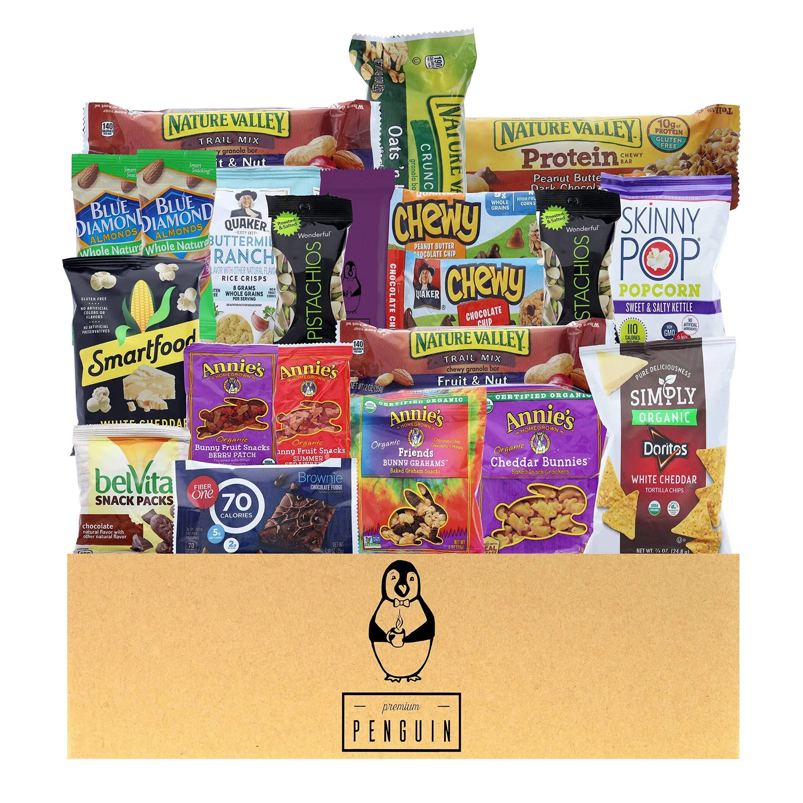 Healthy Organic Snacks 20 Count Gift Box Variety Pack-Low Calorie Snack Basket-Bulk Mix of Bars, Chips, Crackers, Popcorn, Nuts-Care Package Gifts for Adults, Kids, Baskets, Halloween, Christmas, Valentines, Easter