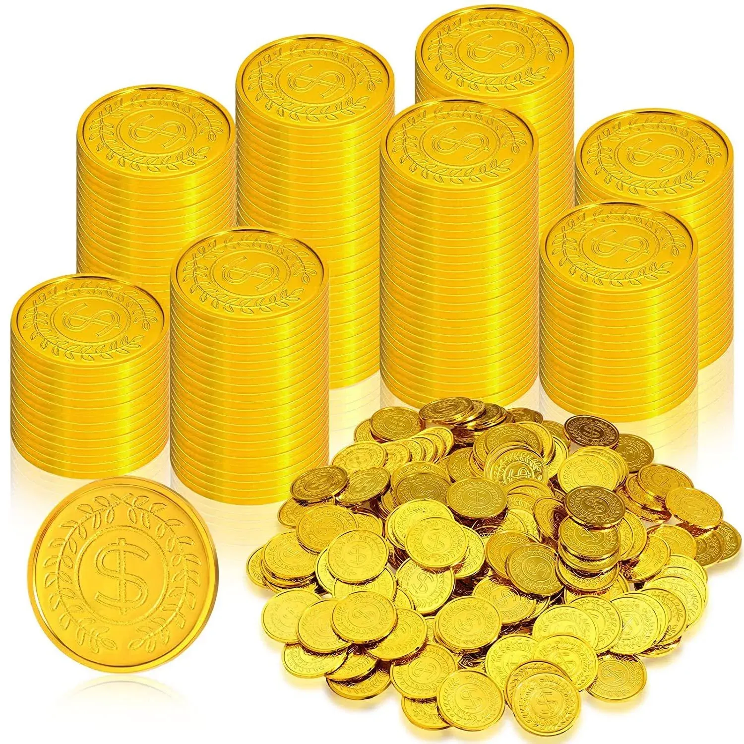 600 Pcs Pirate Gold Coins Plastic Treasure Coins Play Toy Coins Fake St. Patricks Coin for Pirate Party Favors Supplies Treasure Hunt Game Teachers Classroom Reward