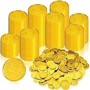 600 Pcs Pirate Gold Coins Plastic Treasure Coins Play Toy Coins Fake St. Patricks Coin for Pirate Party Favors Supplies Treasure Hunt Game Teachers Classroom Reward