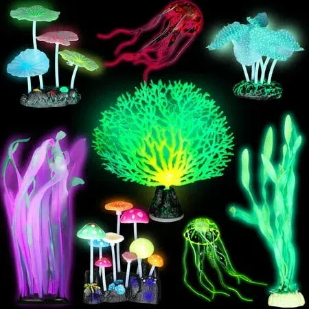 Frienda 8 Pieces Glowing Fish Tank Decorations Plants with 2 Style Glowing Kelp ...