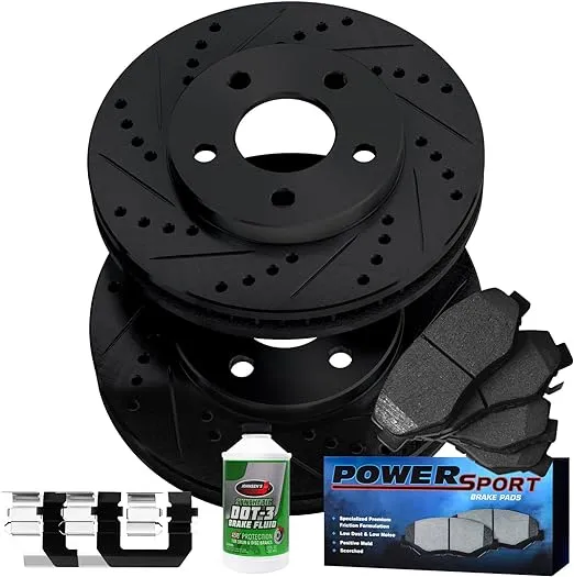 Power Sport Front Brakes Pads and Rotors Kit| Front Brakes Rotors| Front Rotors And Brake Pads Kit| Semi Met Brakes and Rotors| Brake Kit|Hardware| Fit 2003-2004 Dodge Dakota