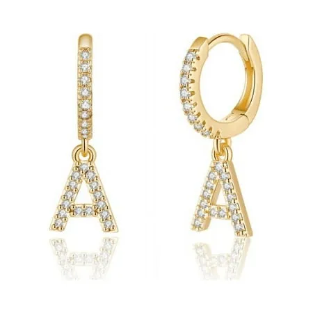 Initial Earrings for Women, 925 Sterling Silver Post Hypoallergenic Small Huggie Hoop Earrings Gold Plated Cubic Zirconia Initial Earrings Jewelry