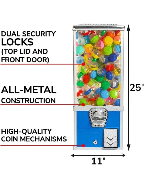 Vending Machine - Big Capsule Vending Machine - Prize Machine - Commercial Vending Machine for 2 Inch Round Capsules Gumballs Bouncy Balls - Blue