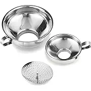 Delove Canning Funnel with Strainer for Wide and Regular Mason Jars - Wide-Mouth Funnels for Kitchen Use - Canning Supplies Kit - Stainless Steel - 3 Pack (Small and Large), (wide funnel set)