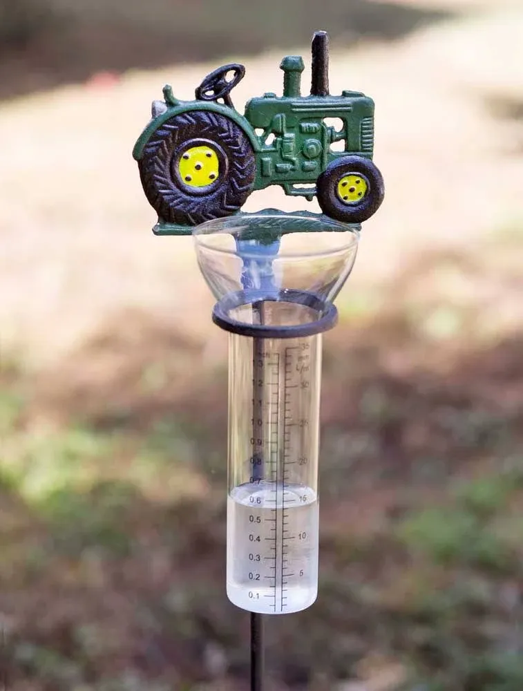 Tractor Rain Gauge Garden Stake