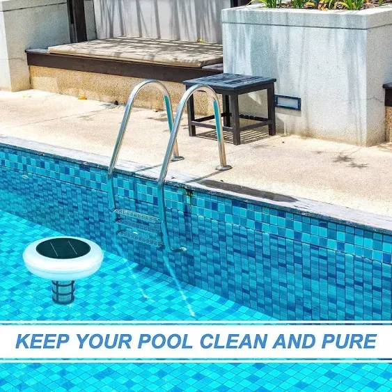 Solar Pool Ionizer, Floating Water Cleaner and Purifier Keeps Water Clear, 85% Less Chlorine, Pool Ionizer Solar Powered