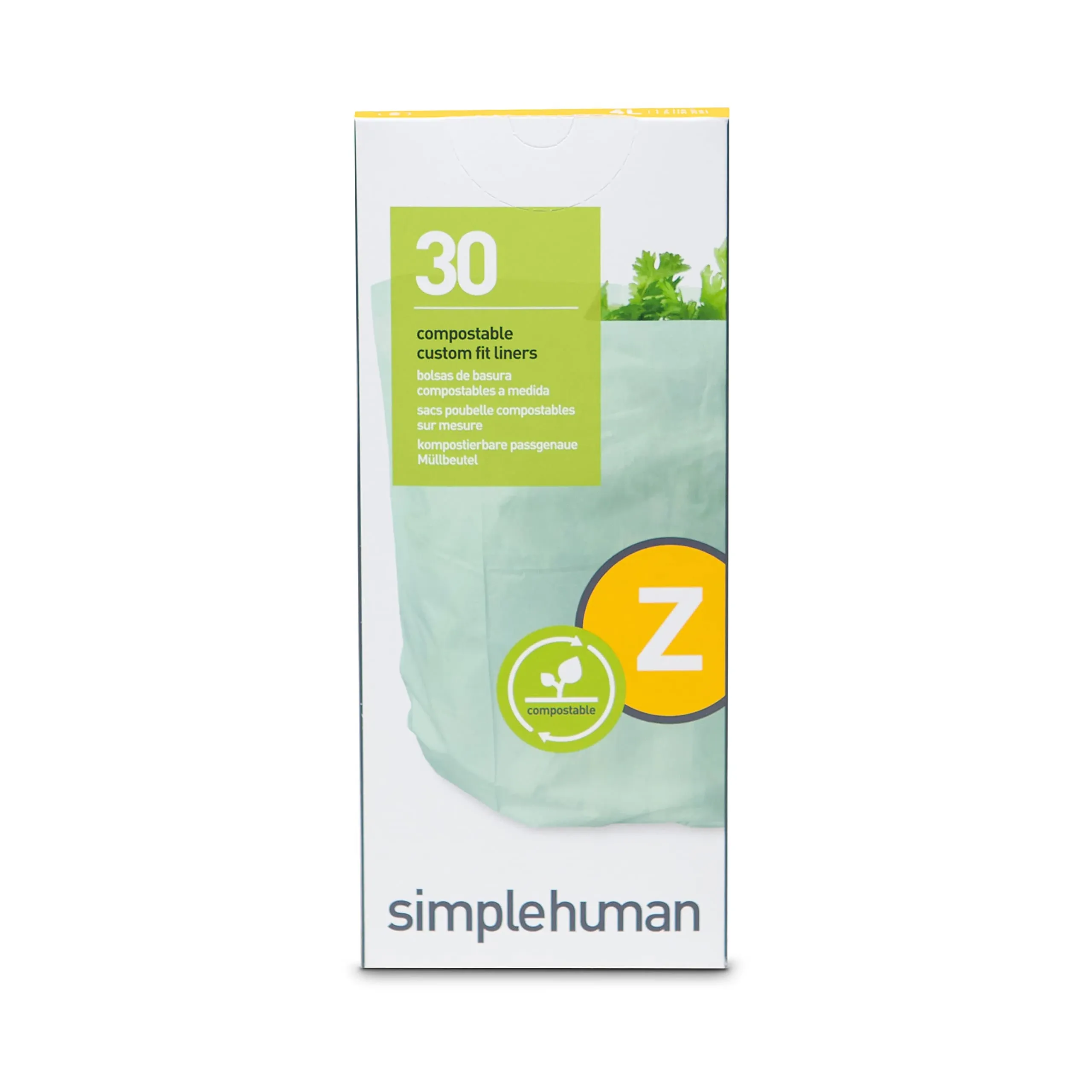 simplehuman Code Z 30 Count, Genuine Custom Fit Liner, Compostable Trash Bags in Dispenser Packs