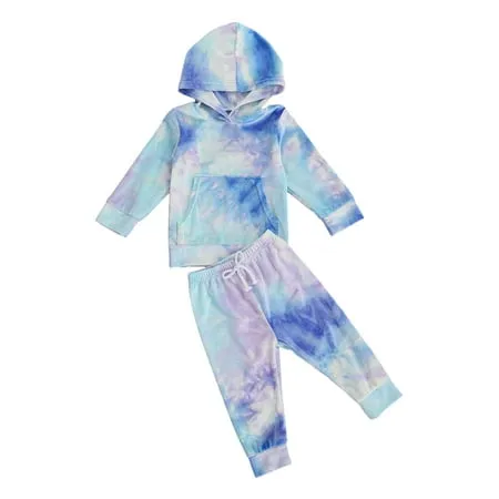 Toddler Baby Girls Clothes Long-sleeve Tie Dye Hoodie Sweatshirt Joggers Pants Hooded Outfits Set