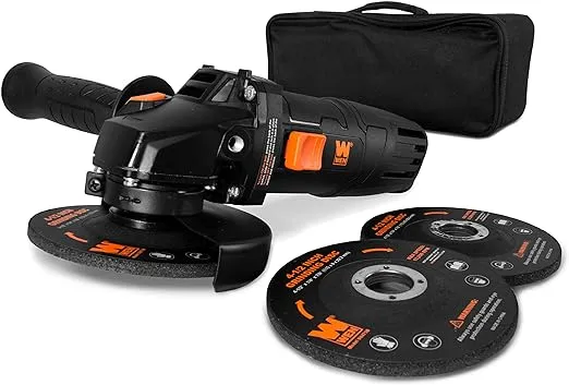 WEN 94475 7.5-Amp 4-1/2-Inch Angle Grinder with Reversible Handle, Three Grinding Discs, and Carrying Case, Black,orange