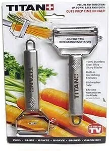 Stainless Steel Blade Vegetable Peeler Julienne Tool with Garnishing Feature - Slicer Shredder Cutter for Kitchen Home Staple - TTPLR