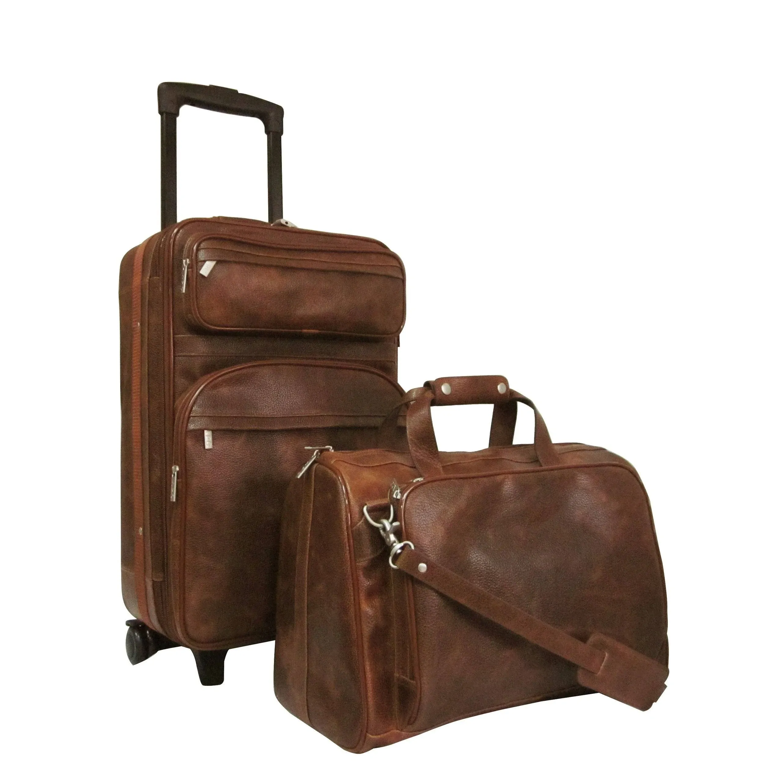 AmeriLeather Leather 2-Piece Carry On Luggage Set - Waxy Brown