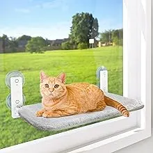 AMOSIJOY Cordless Cat Window Perch, Cat Hammock with 4 Suction Cups, Solid Metal Frame and Reversible Cover, Foldable Cat Beds for Indoor Cats