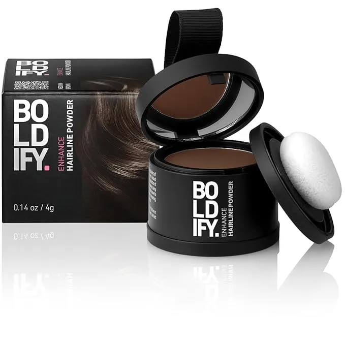 BOLDIFY Hairline Powder Instantly Conceals Hair Loss, Root Touch Up Hair Powder, Hair Toppers for Women & Men, Hair Fibers for Thinning Hair, Root Cover Up, Stain-Proof 48 Hour Formula (Dark Brown)