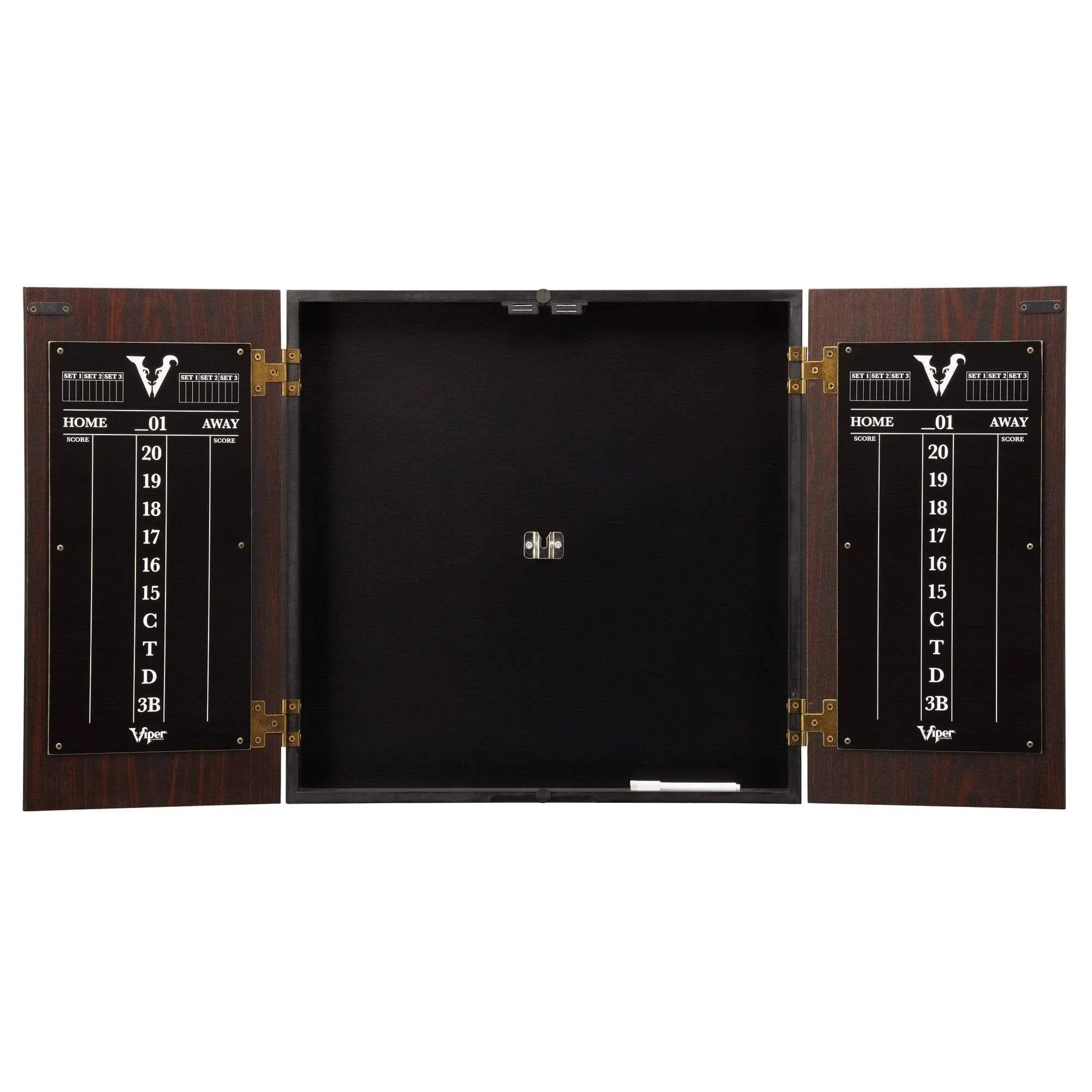 Viper Hideaway Cabinet & Steel-Tip Dartboard Ready-to-Play Bundle, Reversible Standard and Baseball Game Options with Two Sets of Steel-Tip Darts and Chalk Scoreboards, Black Matte Finish