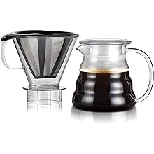 Bodum Melior Pour Over Borosilicate Glass Coffee Dripper with Carafe Lid and Stainless Steel Filter, 20 Ounce, Clear