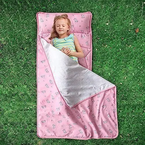 Toddler Nap Mat With Pillow And Blanket 50" X 21" X 1.5", Nap Pink