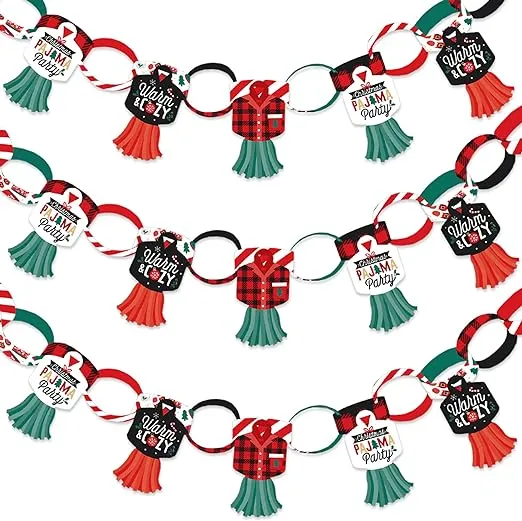 "Christmas Pajamas Decoration Kit Holiday Party Paper Chains Garland 21'"