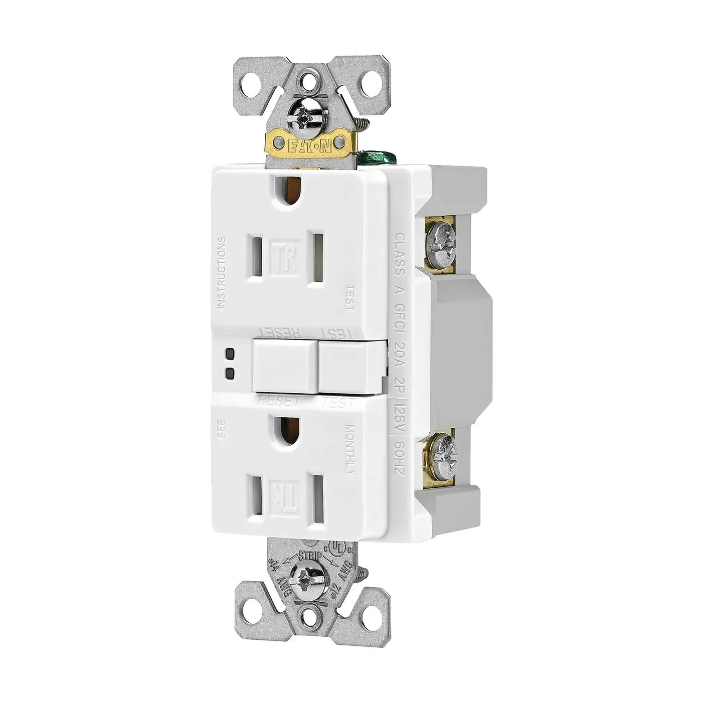 EATON TRSGF15W Arrow Hart Tamper Resistant Duplex Gfci Receptacle, 125 Vac, 15 A, 2 Pole, 3 Wire, WhiteEATON TRSGF15W Arrow Hart Tamper Resistant Duplex Gfc…