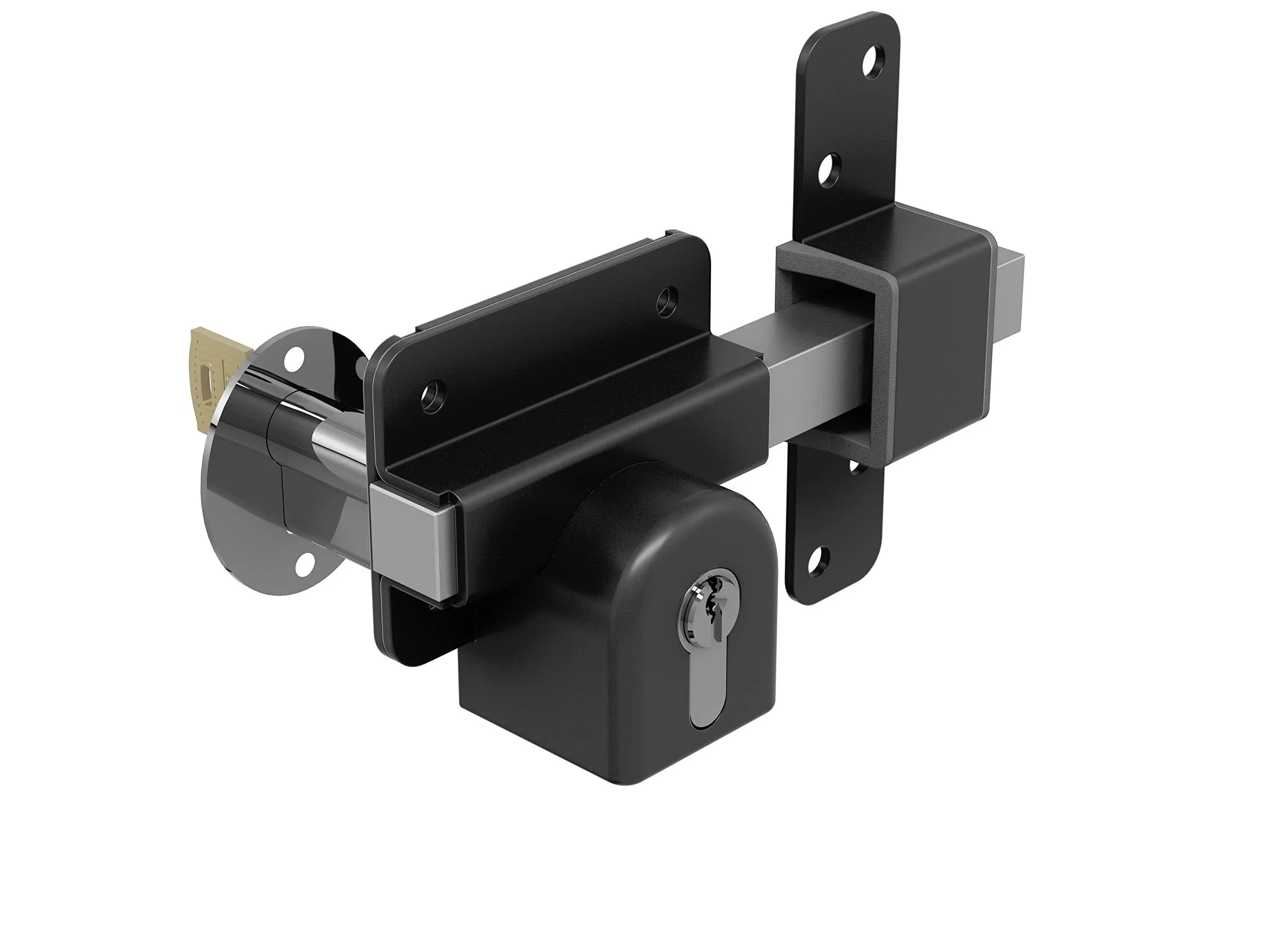 GateMate Long Throw Gate Lock 1490096, Euro Profile Keyed Both Sides Gate Lock for Sheds, Gates & Garage Doors, 316 Stainless Steel, for Wooden Gates & Doors Up to 2 ¾” Thick (70mm), Black, 5 Keys