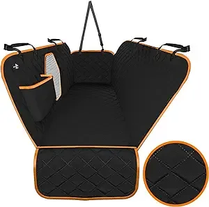 Active Pets Dog Car Seat Cover Car Seat Protector- Dog Seat Cover for Back Seat of SUVs, Trucks, Cars - Waterproof & Convertible Vehicle Dog Hammock for Car Backseat - Mesh Window- Orange, XL