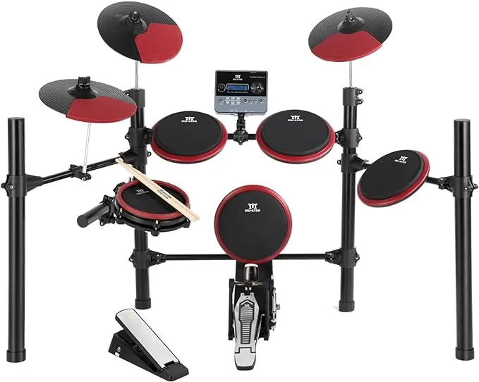 MUSTAR Electronic Drum Set, 8 Piece Electric Drum Sets for Adults Kids Beginners with 225 Sounds, Drum Throne, Drum Sticks & Audio Cables, Stable Steel Frame, 15 Drum Kits, Holiday Birthday Gifts