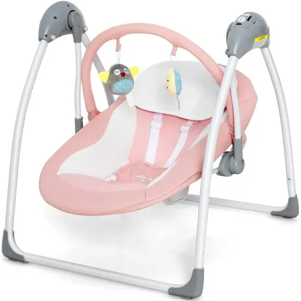 INFANS Baby Swing for Infants, Compact Portable Baby Electric Rocker for Newborn with 5 Speed Natural Sway Music Timing 2 Toys Remote Control, Easy Fold, 0-6 Months Boy Girl