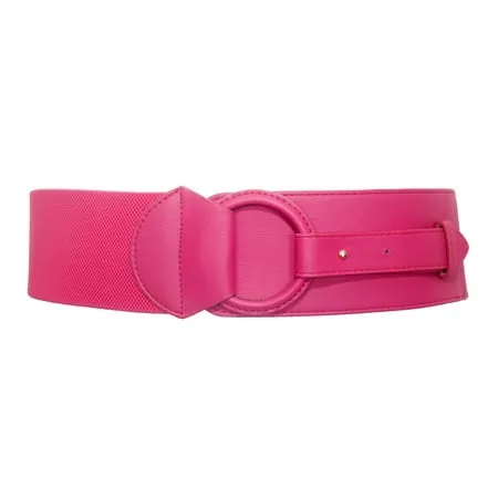 eVogues Plus Size Leatherette O-ring Buckle Elastic Wide Fashion Belt Hot Pink