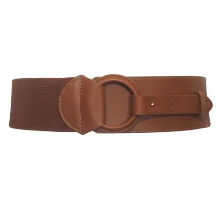 eVogues Women s Leatherette O-ring Buckle Elastic Wide Fashion Belt Brown