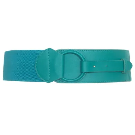 eVogues Women s Leatherette O-ring Buckle Elastic Wide Fashion Belt Teal