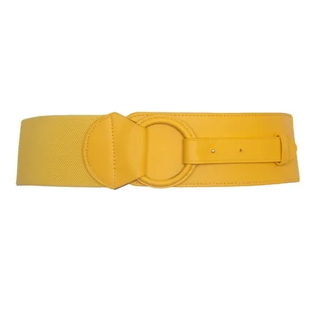 eVogues Women s Leatherette O-ring Buckle Elastic Wide Fashion Belt Yellow