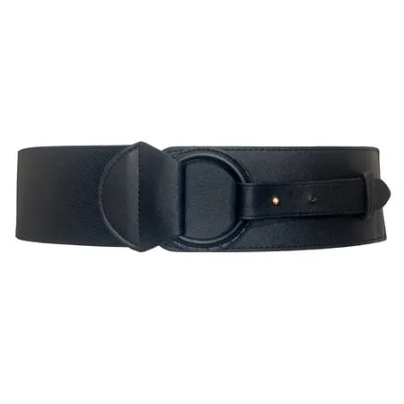 eVogues Women s Leatherette O-ring Buckle Elastic Wide Fashion Belt Black