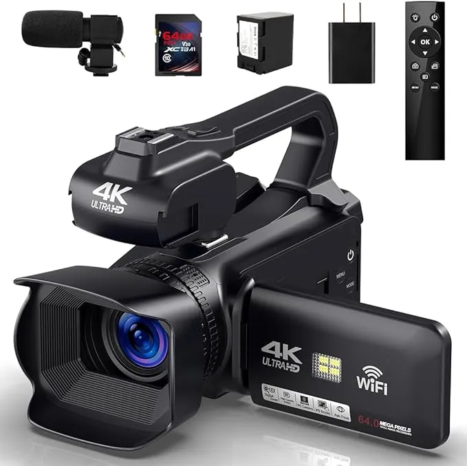 6K Camcorder Video Camera 64MP IR Night Vision Vlogging Camera for Youtube 18x ...