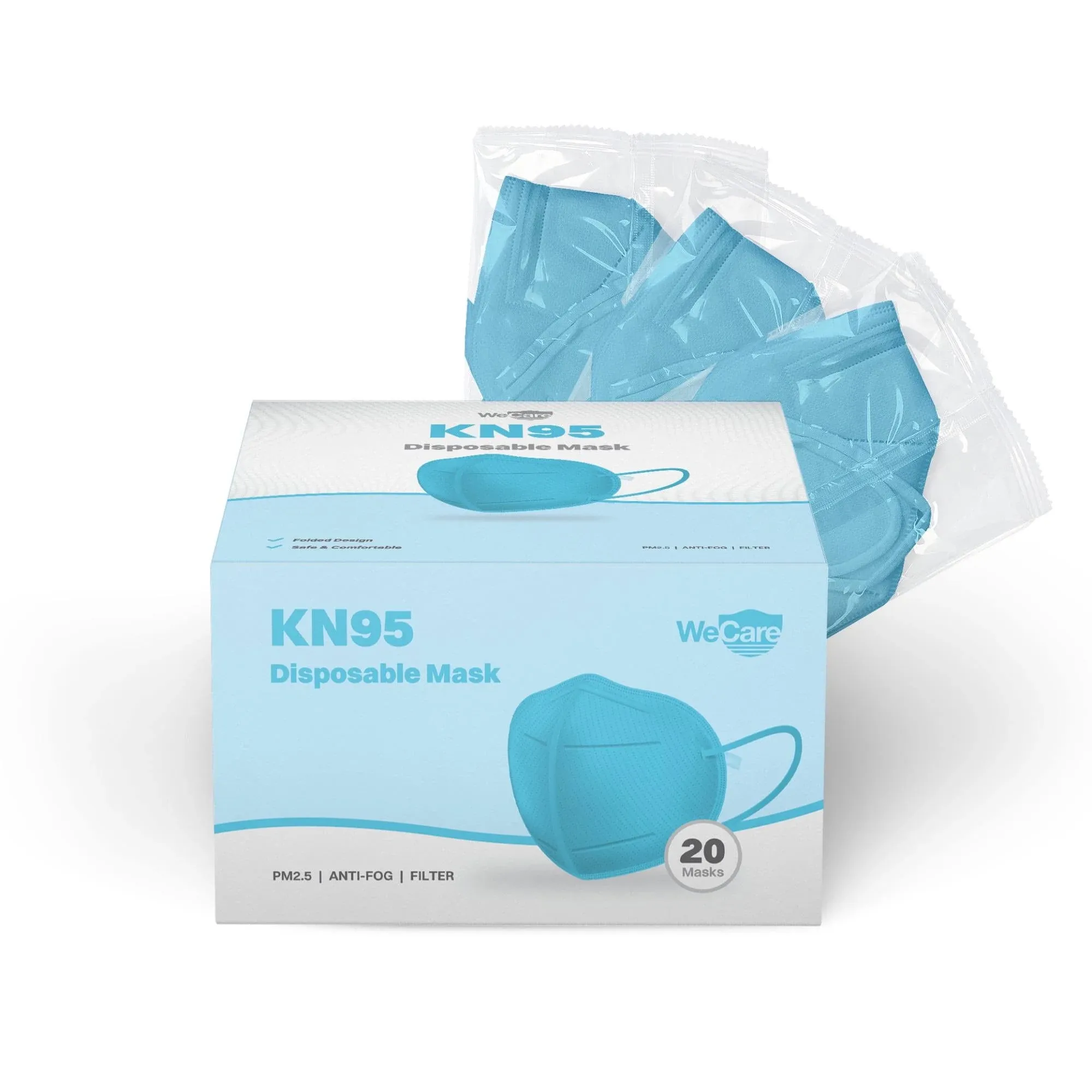 WeCare Protective Disposable KN95 Face Masks, 5-Ply Layer (20 Individually Wrapped) - Blue 