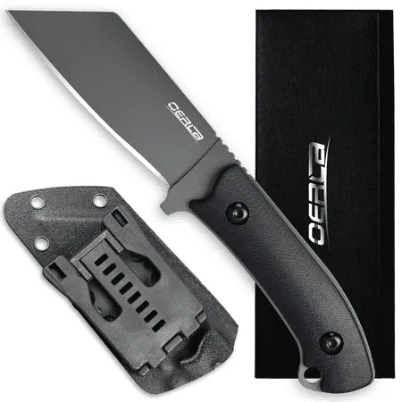 OERLA TAC DE-0014 Fixed Blade Outdoor Duty Knife 420HC Stonewashed Stainless Steel Field Knife Straight Camping Knife with G10 Handle Waist Clip EDC Kydex Sheath (Black)