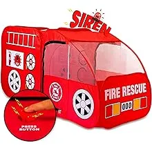 Kiddey Fire Truck Play Tent for Kids - Firetruck Tents with Sirens and Fireman Sound Button for Girls, Boys, & Toddlers Gifts - Red Fire Engine Pop Up Playhouse for Toddler - Indoor & Outdoor