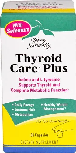 Terry Naturally Thyroid Care Plus - 60 Capsules - with Selenium, Iodine & L-Tyrosine - Non-GMO, Gluten Free, Kosher - 30 Servings